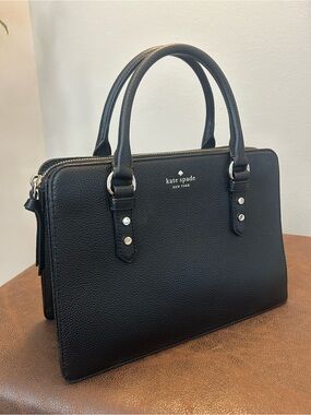 Kate Spade, Mulberry Street Lise, Black Pebbled Leather Top-Handle Satchel